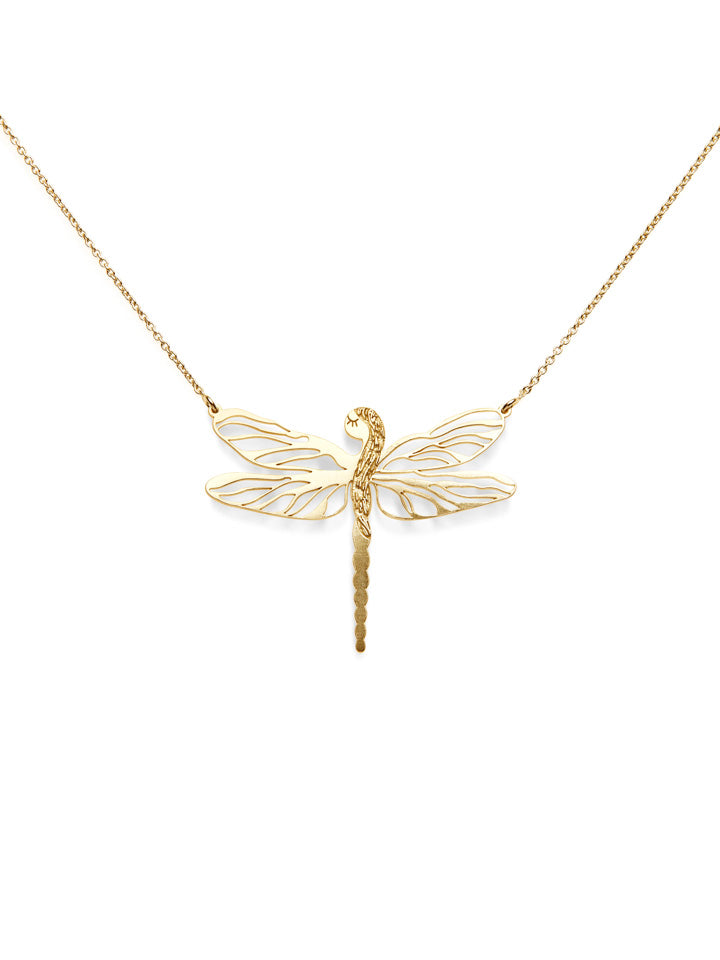 Colier din aur simplu "Dragonfly Alchemy", pandantul fixat pe lanț
